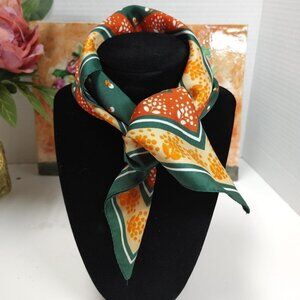 Vintage Dorena Polyester Head Neck Scarf Green orange Made In Italy 20"